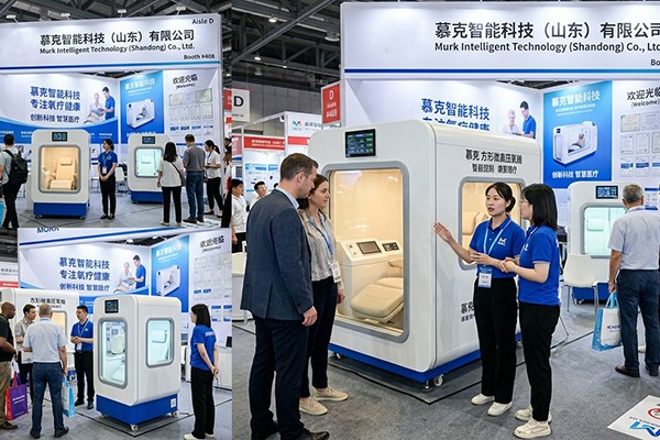 Expo からのライブ: International Health & Wellness Expo での Muke インテリジェント テクノロジー ショーケース。高圧酸素チャンバーと酸素発生ロッドは、販売代理店の関心を一気に高めます。