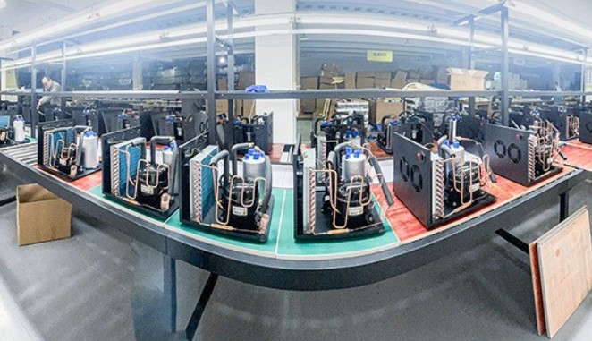 0.5 HP chiller with seated bathtub undergoing factory testing